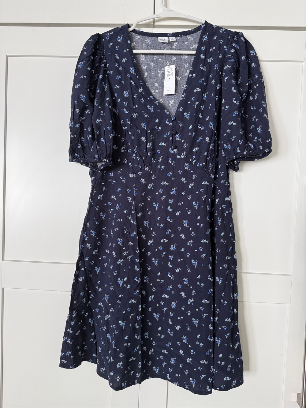 GAP Navy Blue Mini Dress with Light Blue Floral Print